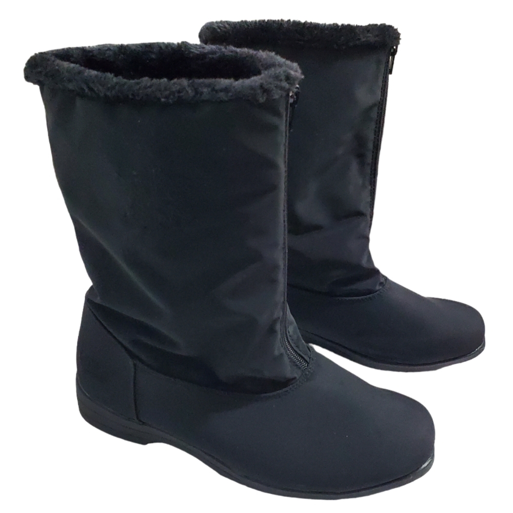 Totes Chromatics Wide Width Black Snowflake Embroidery Snow Rain Boots Sz 11W